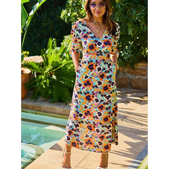 Myleene Klass Multi-Color Floral Print Maxi Dress w/Tie +Pockets Size 18 2X Plus - Picture 1 of 9